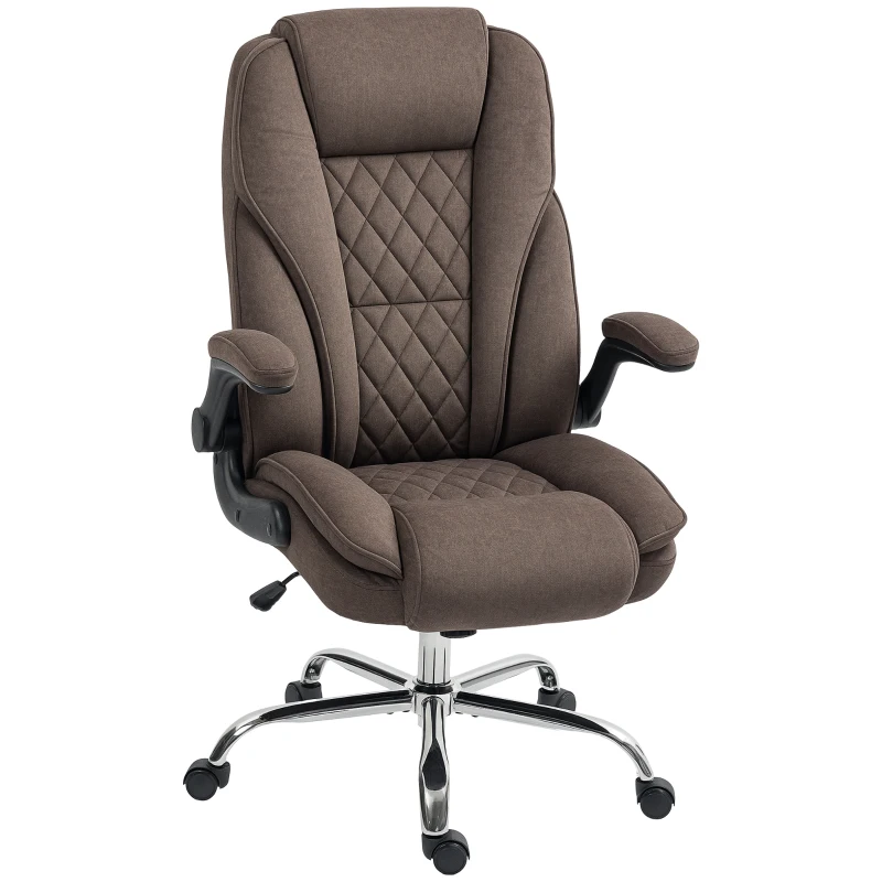 HOMCOM Cadeira de Escritório Cadeira de Escritório Ergonômica Altura Ajustável Braços Dobráveis 70x70x114-122 cm Castanho