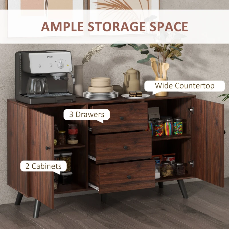 Homcom Bufet 127×40×76 cm – 2 Dulapuri & 3 Sertare pentru Sufragerie