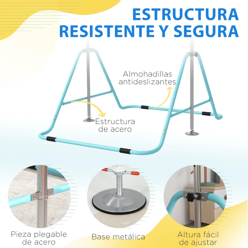 HOMCOM Barra de Gimnasia Artística Plegable Altura Ajustable Equipo de Gimnasia para Entrenamiento en Casa Azul Celeste