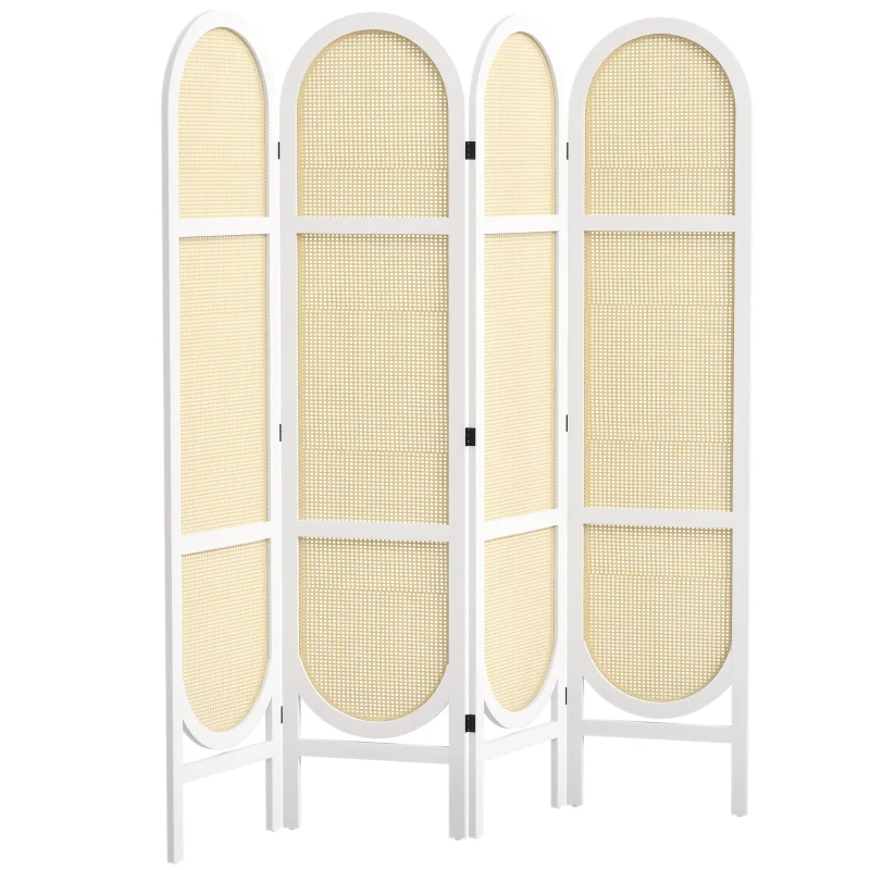 HOMCOM Paravent interior din lemn 4 panouri 170 x 160 cm pliabil și portabil, model țesut manual, alb