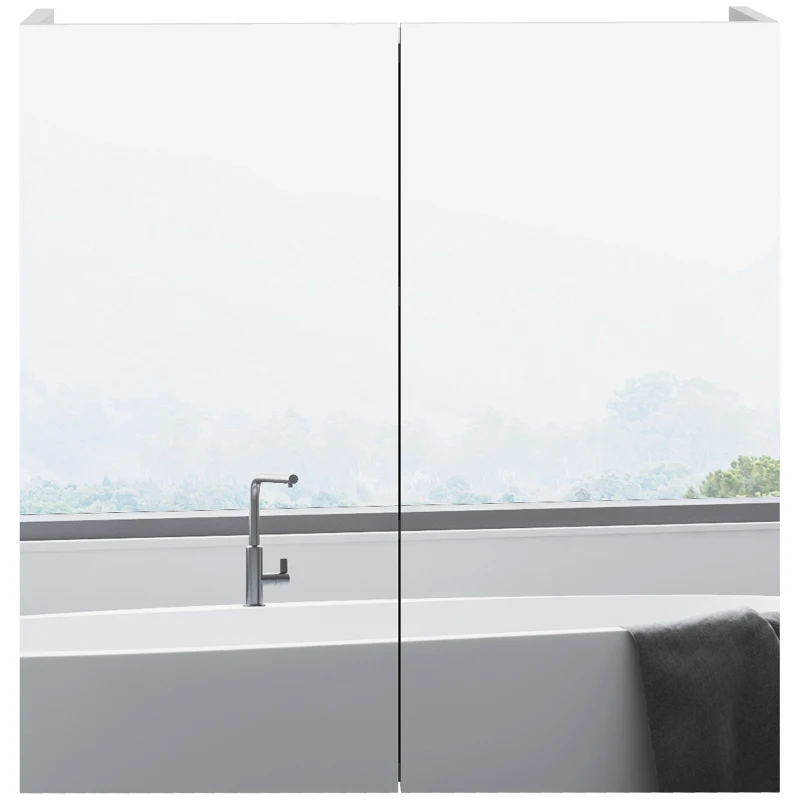 kleankin Dulap de baie cu oglindă, dulap de depozitare 2 uși 3 nivele raft reglabil 60 x 15 x 60 cm alb