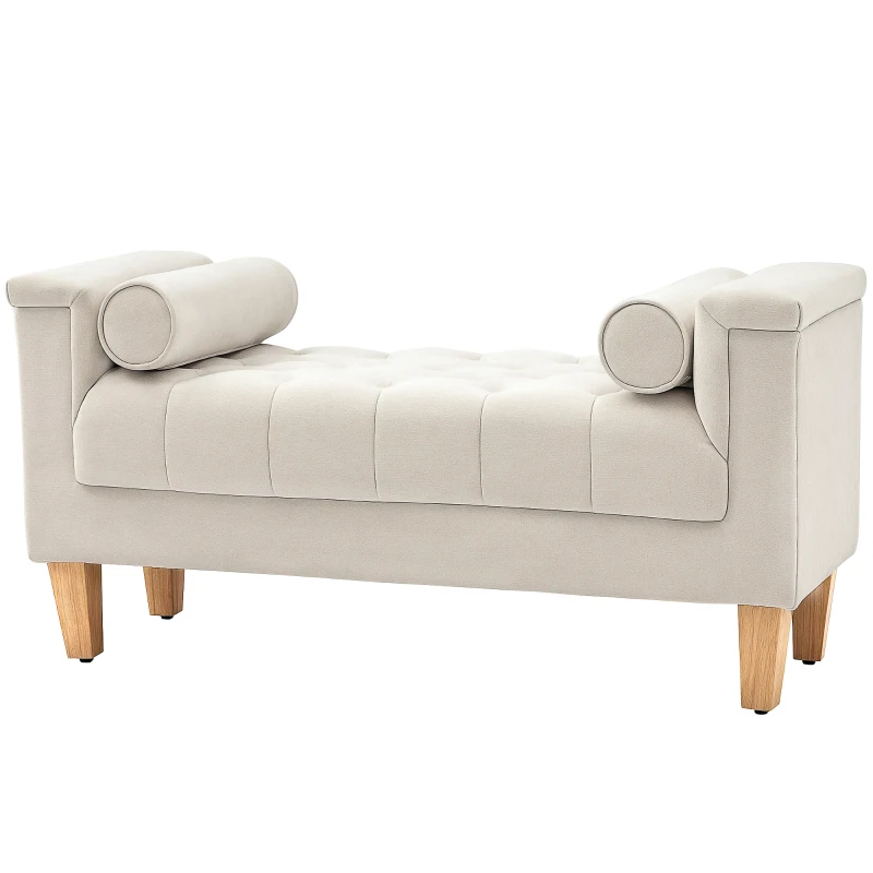 HOMCOM Bancă de tapitat, design vintage, 2 perne, chenille, 115 x 44 x 58 cm, Bej