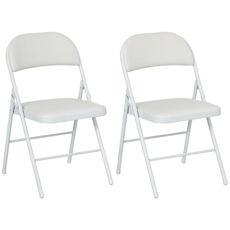 HOMCOM Lot de 2 scaune pliante scaune de masă portabile cadru din oțel dim. 45l x 46L x 78Î cm alb