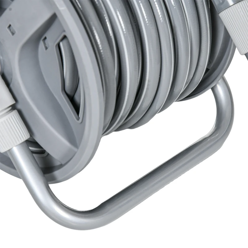 Outsunny Enrolador de Mangueira de Rega 20M+2M Bico de Pulverização Ajustável 2 em 1 para Fixar Na Parede ou Colocar