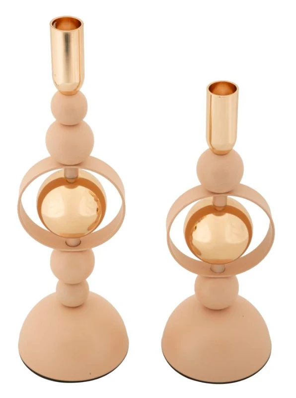 Mauro Ferretti Set Suport Lumanare Saturn Roz 2 Bucăți Cm Ø 10 X 27-10 X 31