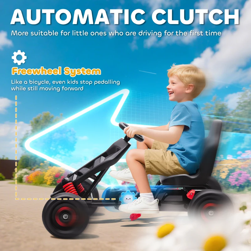 AIYAPLAY Pedal Go Kart for Kids Aged 3-6 Years, with Freewheel System, Brake, EVA Anti-Slip Wheels, Red