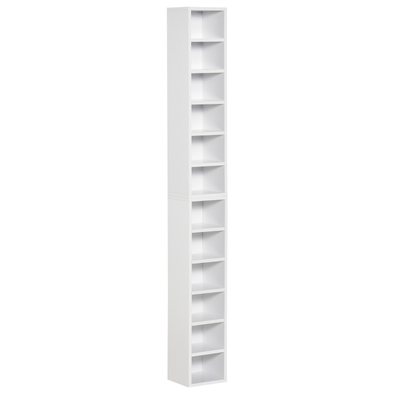 HOMCOM Conjunto de 2 Estantes Colunas Armário de Armazenamento CD-DVD 6+6 Compartimentos 21x19x88 cm Capacidade Máx. 160 CD Branco