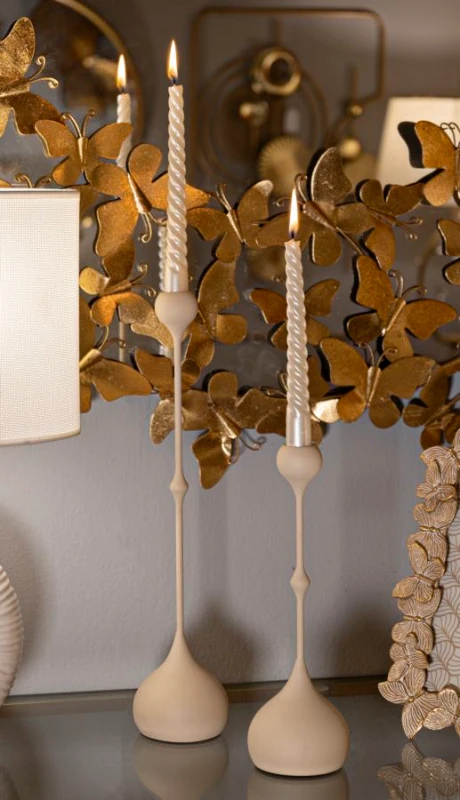 Mauro Ferretti Set Suport Lumânare Slimmy Crem 2 Bucăți Cm Ø 8X26-8X35