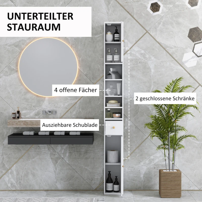 HOMCOM Badezimmerschrank, hoch und schlank, offene und geschlossene Bereiche, Weiß