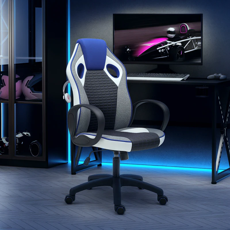 HOMCOM Cadeira Gaming com Altura Ajustável Suporte Lombar e Apoio para a Cabeça 60,5x67x107,5-116,5 cm Multicor