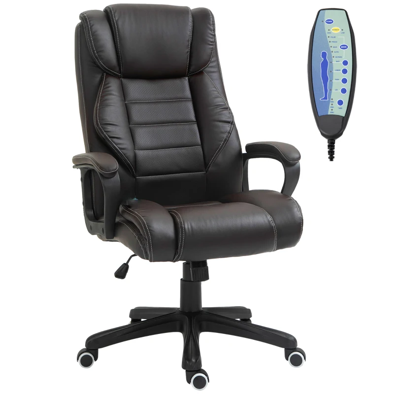 Vinsetto Cadeira Escritório Massagem Ergonômica Grande Conforto Altura Ajustável Função de Inclinação Revestimento Sintético Marrom