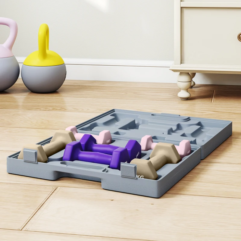 SPORTNOW Set de gantere hexagonale 12 kg cu geantă set de 6 gantere acoperite cu poliuretan, din oțel, multicolor