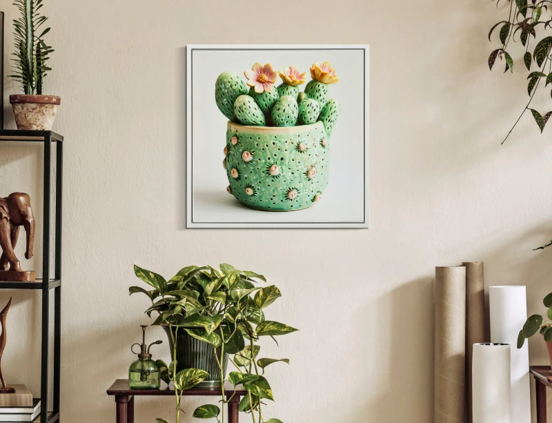 Mauro Ferretti Tablou Imprimat Pe Pânză Lacuită, Cu Ramă, Model ,,Borcan Cu Cactus" Înălțime 40 X Grosime 2,8 X Lățime 40 Cm