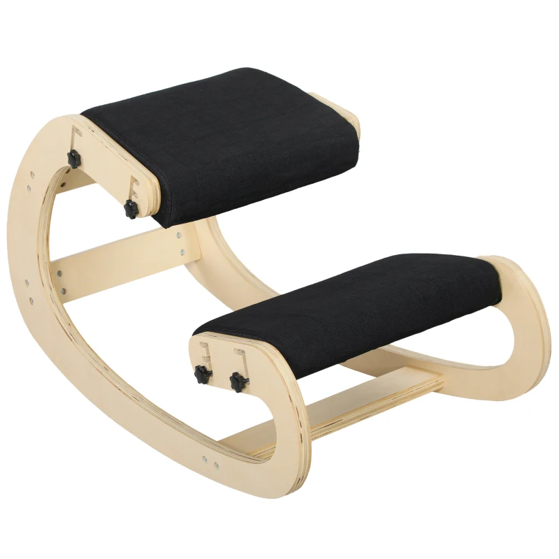 HOMCOM Silla de rodillas, silla ergonómica de madera con función de balanceo, silla de rodillas ajustable para oficina en casa