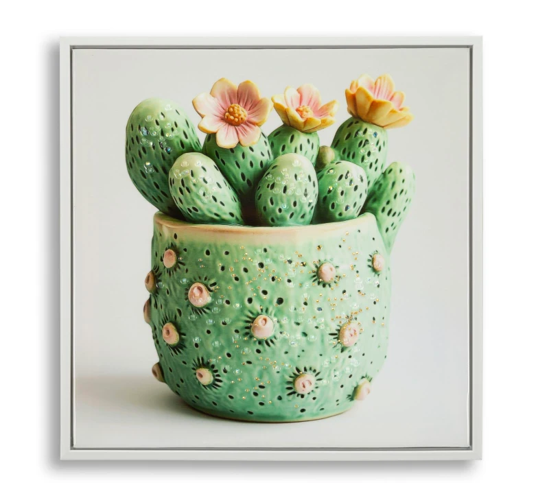 Mauro Ferretti Tablou Imprimat Pe Pânză Lacuită, Cu Ramă, Model ,,Borcan Cu Cactus" Înălțime 40 X Grosime 2,8 X Lățime 40 Cm