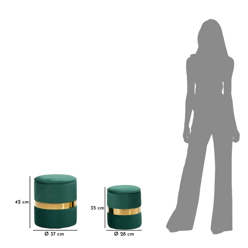 Mauro Ferretti Puf Cu Depozitare Sheffild Verde Set 2 Bucăți Cm Ø 37X42-28X33