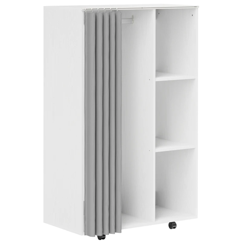 HOMCOM Guarda-Roupa de Roupa Móvel com 4 Rodízios Barra de Roupas e Prateleiras Abertas Branco