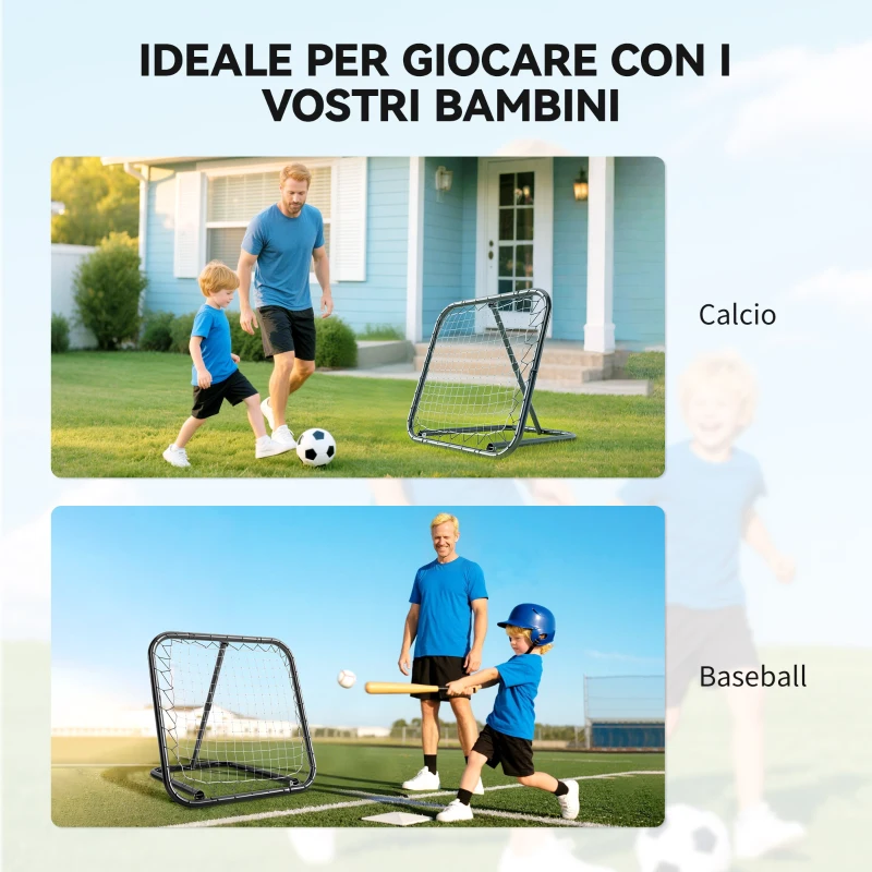 HOMCOM Rete di Rimbalzo da Calcio con Angolazione Regolabile in Metallo, 78x84x65-78 cm