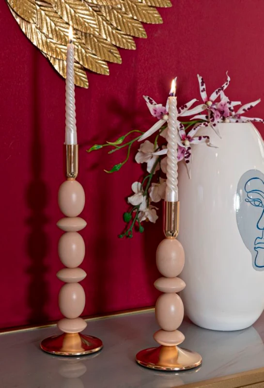 Mauro Ferretti Set Suport Luminări Shuttle Roz 2 Bucati Cm Ø10X25-10X33,3