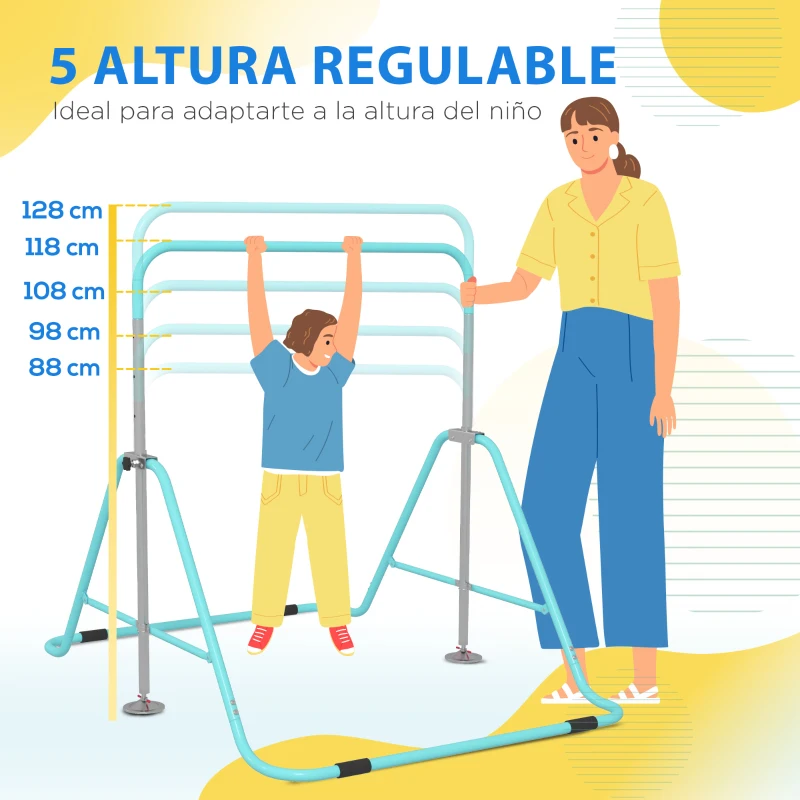 HOMCOM Barra de Gimnasia Artística Plegable Altura Ajustable Equipo de Gimnasia para Entrenamiento en Casa Azul Celeste
