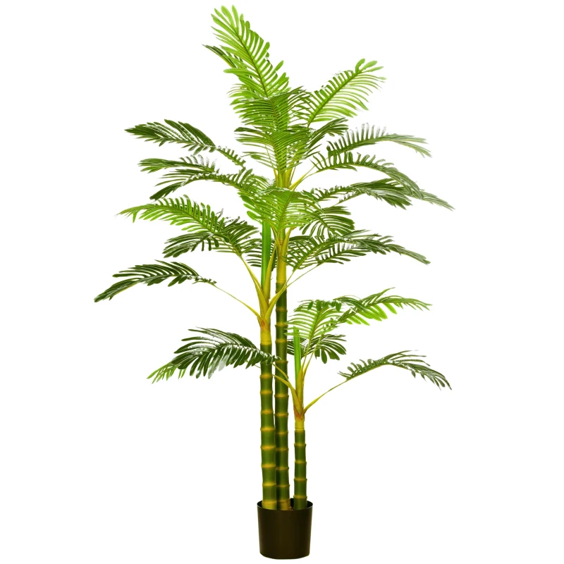 HOMCOM Palmier areca artificiel arbre artificiel hauteur 190 cm cu 30 de frunze mari din plastic și ghiveci inclus