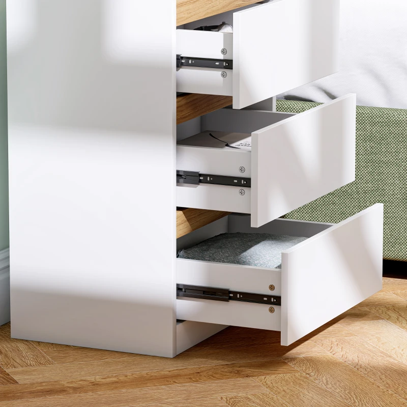 HOMCOM Set de 2 Mesite de Noapte Înguste de 3 Sertare Comode pentru Sufragerie Hol 40x30x59,5 cm Alb