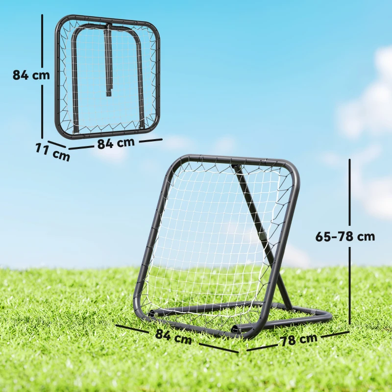 HOMCOM Rete di Rimbalzo da Calcio con Angolazione Regolabile in Metallo, 78x84x65-78 cm