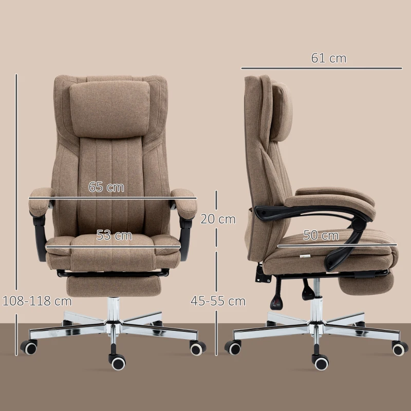 Vinsetto Scaun Rabatabil pentru Birou cu 6 Puncte și 5 Moduri de Masaj, Tetieră și Telecomandă, 65x61x105-113 cm, Maro(m-3)
