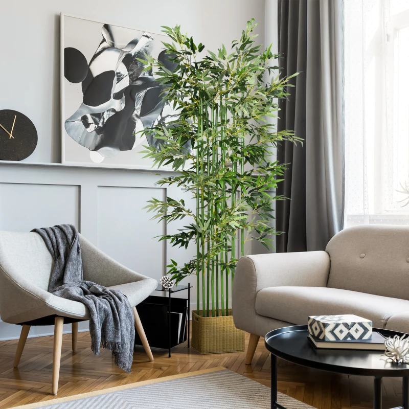 HOMCOM Bambus Artificial, Plantă Artificială, Plantă de Decor, Aspect Real, ușor de întreținut, pentru utilizare acasă, înălțime 180 cm, Verde
