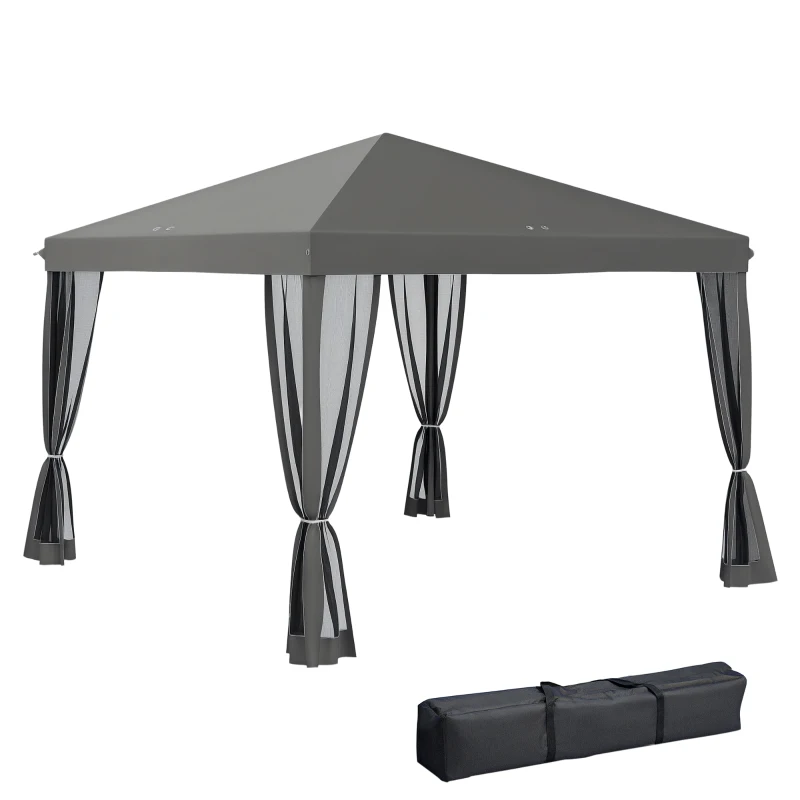 Outsunny Tenda POP-UP Pavilhão Dobrável de Estilo Colonial 3x3 m 4 Mosquiteiros+Saco de Transporte Cinza