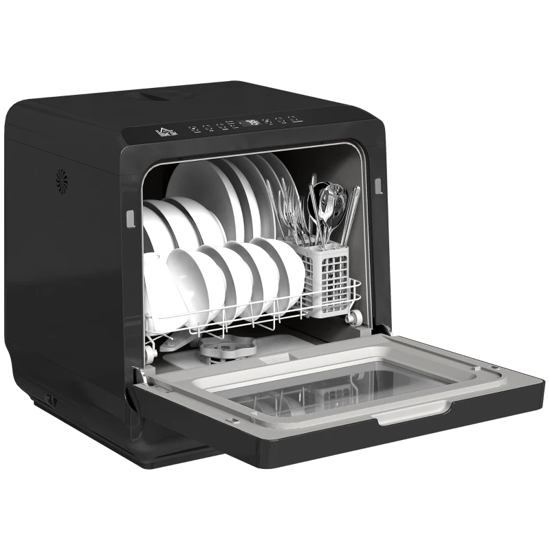 HOMCOM Table Top Dishwasher with Built-in 6L Water Tank, Mini Countertop Dishwasher with 6 Programs, 4 Place Settings, Black