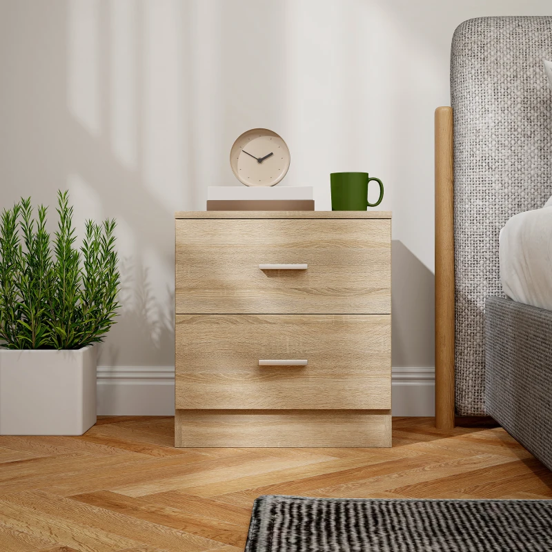 HOMCOM Masuta de Noapte cu 2 Sertare Masuta Auxiliara pentru Sufragerie Dormitor Incarcare 30 kg 45x39,5x49 cm Lemn Natural