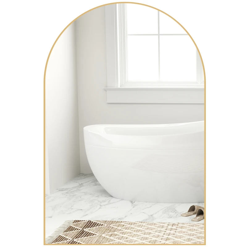 HOMCOM Oglindă murală arcuită oglindă de baie cu cadru din aliaj de aluminiu pentru dormitor living intrare 60 × 90 cm aur