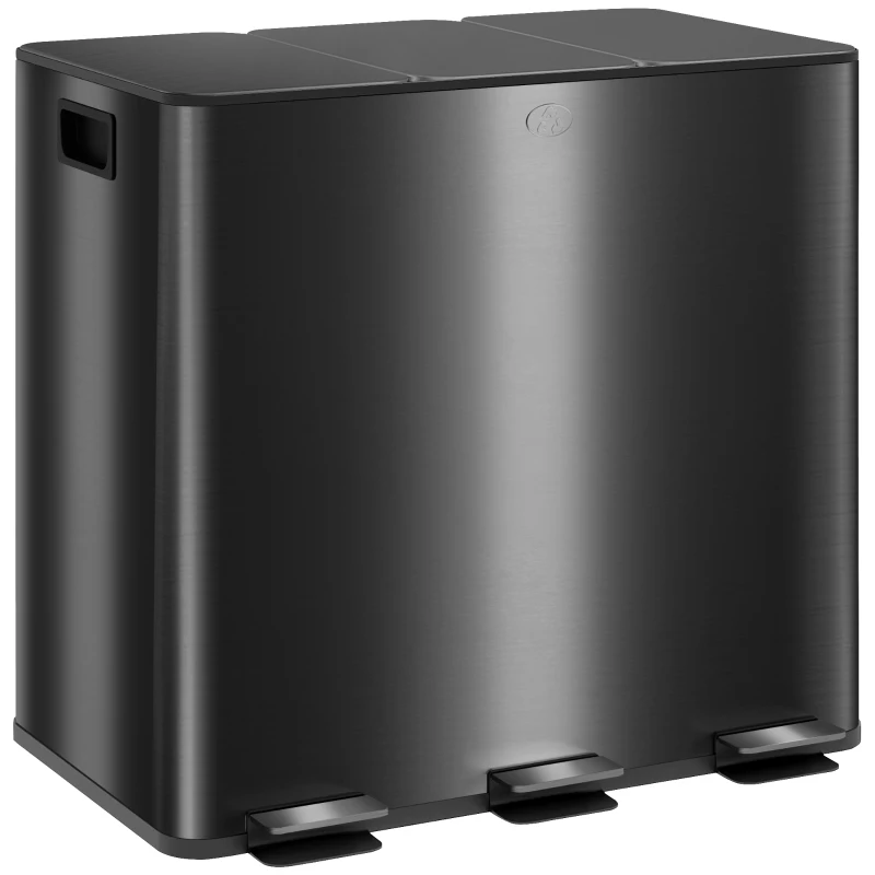 HOMCOM Contentor de Lixo de Cozinha 45L com 3 Compartimentos de 15L Tampa Baldes Internos Removíveis 3x15L Preto