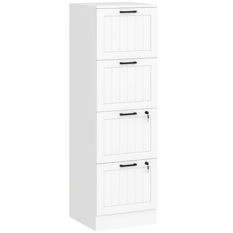 HOMCOM Mueble Archivador con 4 Cajones Cerraduras Carpetas A4 y Carta 40x40x131 cm Blanco