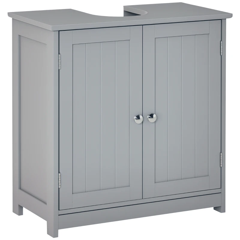 kleankin Mobilier baie sub chiuvetă - mobilier sub-vasă - dulap 2 uşi cu raft 60L x 30l x 60H cm - din lemn Gri