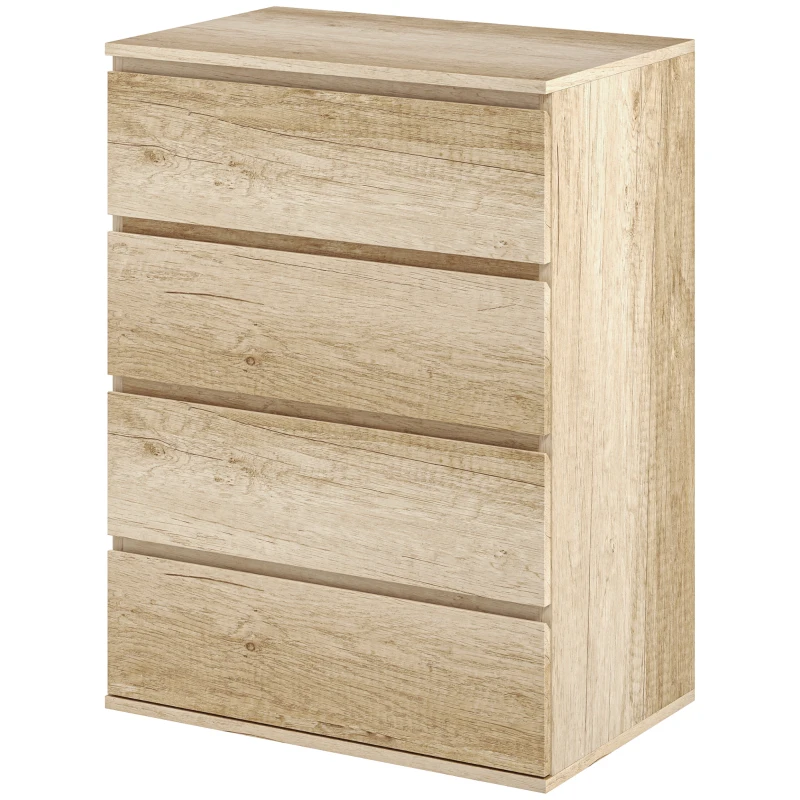 HOMCOM Comodă 4 sertare mobilier de depozitare design minimalist fără mânere 60 x 40 x 80 cm natural