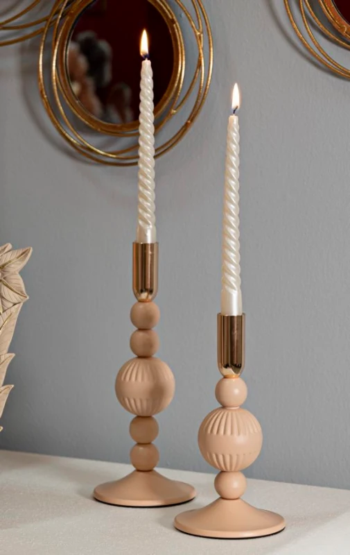 Mauro Ferretti Set Suport Lumanare Aster Roz 2 Bucati Cm Ø 10 X 20-25,3