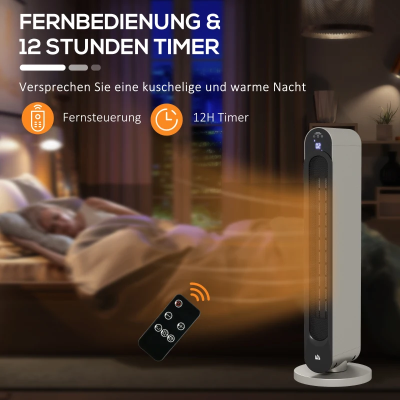 HOMCOM Elektrische Bijverwarming, 3 Modi, 12-Uur Timer, LED Display, Oszillatiefunctie