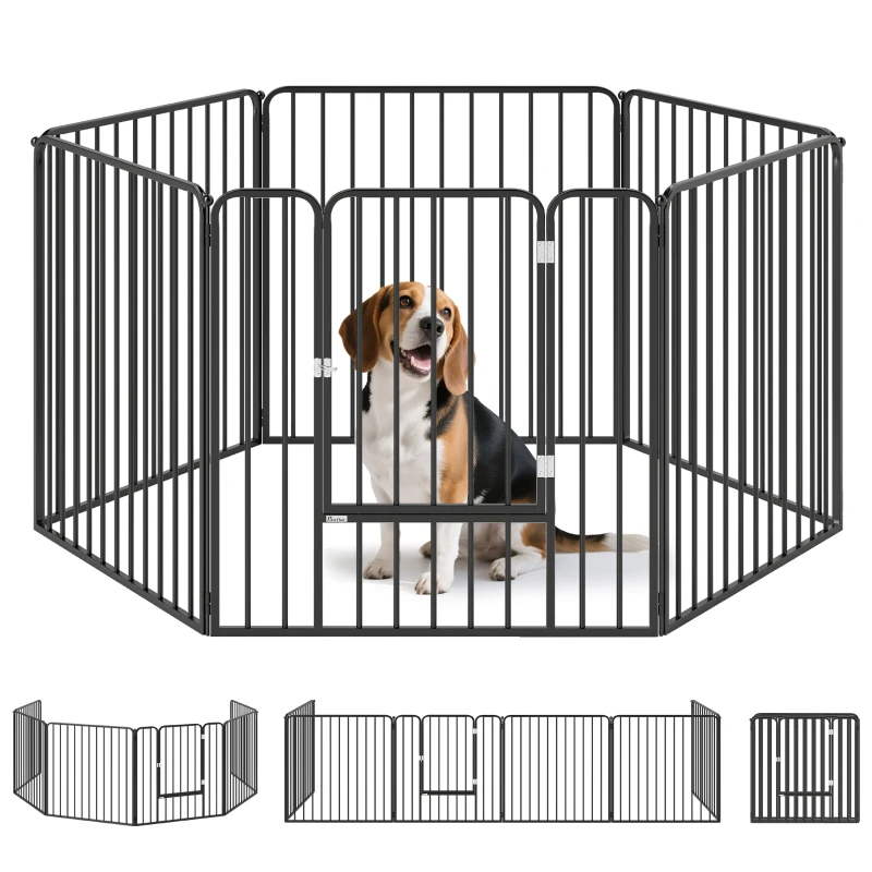Pawhut Parque Cercado Modular para Cães com 1 Porta 6 Painéis Modulares Interno Externo 80 cm Altura Aço Preto