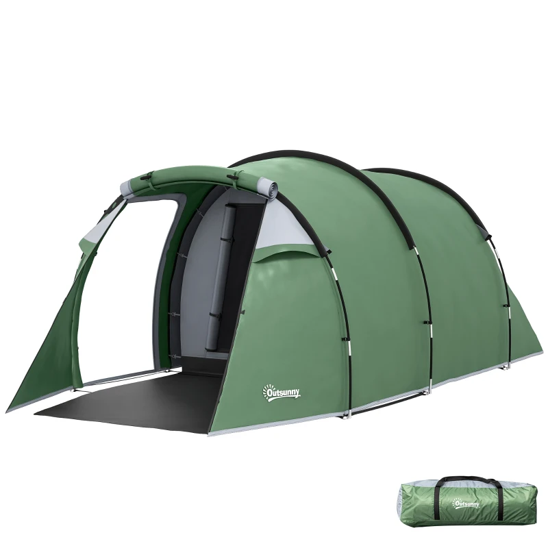 Outsunny Tent voor 3-4 personen 190T tunneltent kampeertent glasvezel donkergroen(m-11)