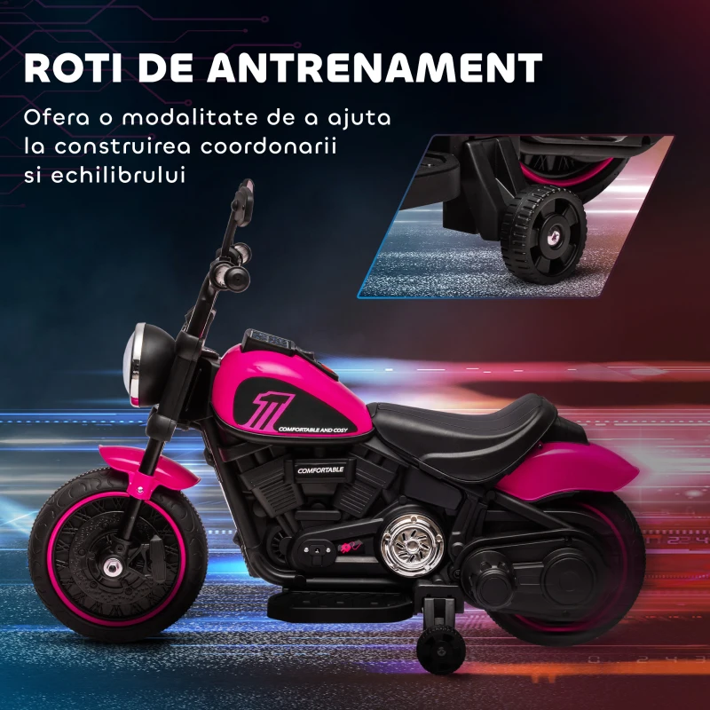 Homcom Motocicleta Electrica Copii 18‑36 Luni – Cu Faruri & Roti Suplimentare