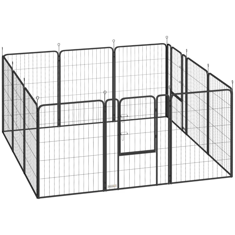 Pawhut Parque para Pães Cercado para Cães 12 Painéis Modular e Dobrável Portátil em Aço com Porta 68x100 cm Preto