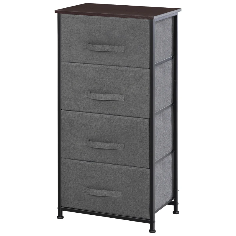 HOMCOM Comoda din Material Textil Mobila de Depozitare 4 sertare sifonier dim. 45L x 30l x 92H cm Cadru din metal gri
