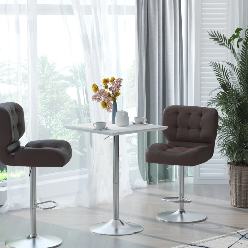 HOMCOM Masă în picioare reglabilă pentru bar în stil pub, masă pătrată de înălțime din oțel alb 60 x 60 x 69-92 cm