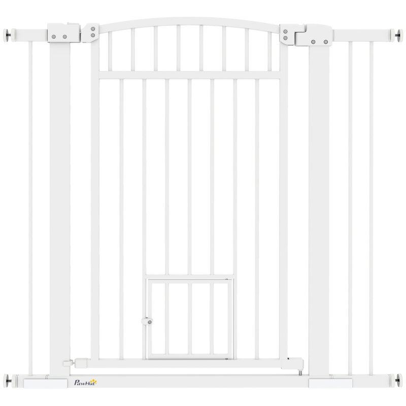 Pawhut Barreira de Segurança para Cães com Sistema de Duplo Bloqueio Montagem Por Pressão ou Furação Largura 76-104 cm Branco