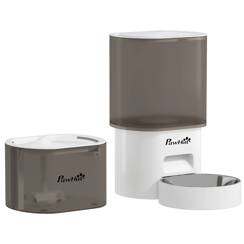 PawHut Set de hrană și distribuitor de apă pentru animale de companie, distribuitor pentru pisică și fontană de apă, alb
