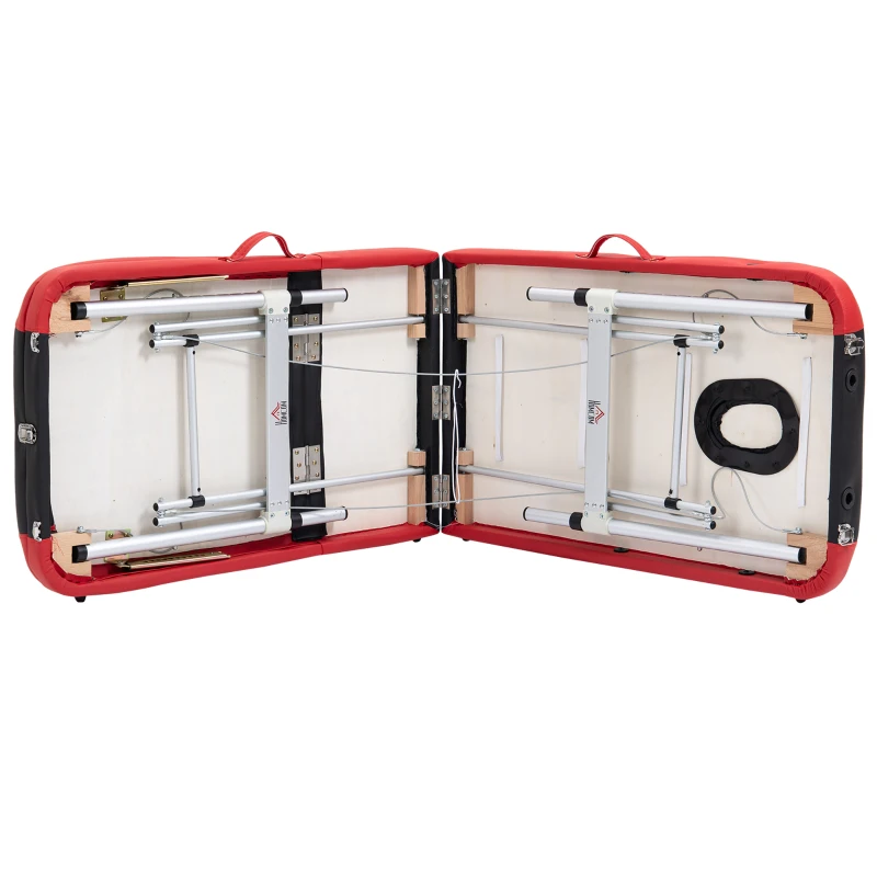 HOMCOM Masă de Masaj Pliabilă și Portabilă 210x81x62-85 cm Masă Ajustabilă în Înălțime cu Suport de Cap și Suport de Brațe pentru Tatuaj Fizioterapie Negru și Roșu