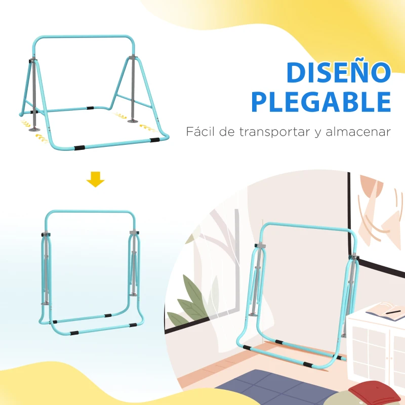 HOMCOM Barra de Gimnasia Artística Plegable Altura Ajustable Equipo de Gimnasia para Entrenamiento en Casa Azul Celeste