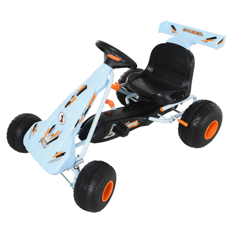 HOMCOM Go-Kart cu pedale și frână manuală, scaun reglabil, pedală, marsarier, kart cu lanț, vehicul pentru copii, jucărie auto-pedalier pentru copii de la 3 ani Albastru deschis